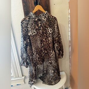 Leopard Print Sheer Button-Up Tunic